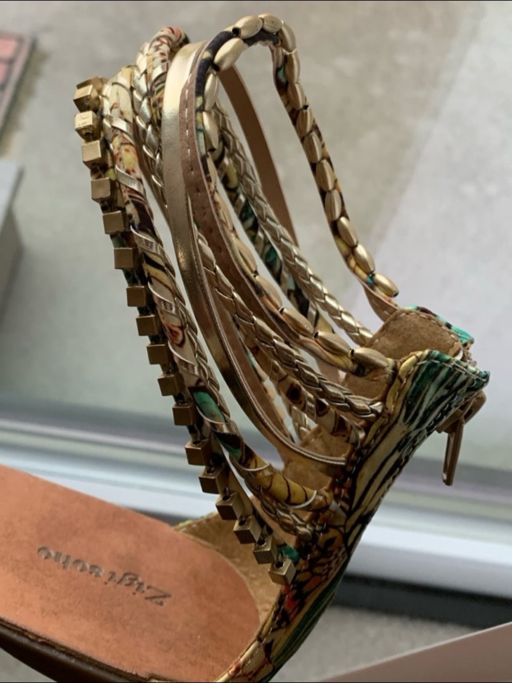 Zigi Soho Green and Gold Braided Lace-Up Sandals - Picture 4 of 4